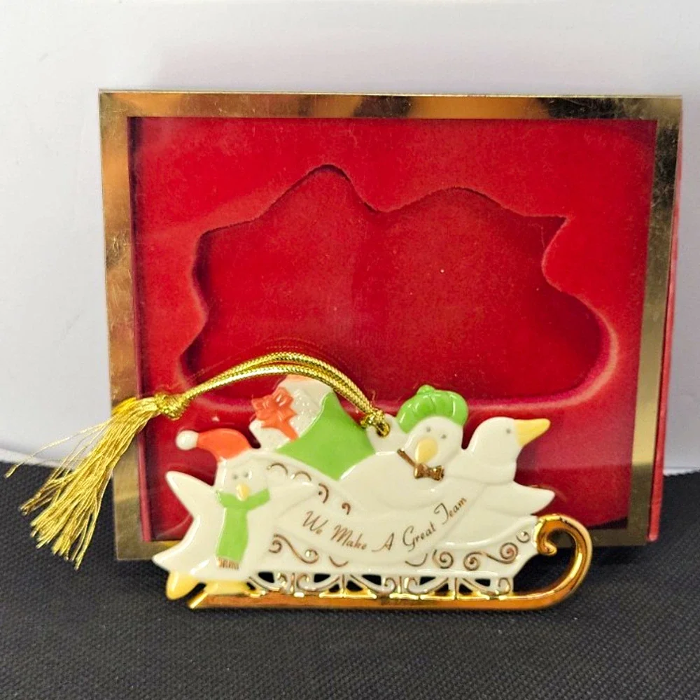 Lenox Porcelain Sleigh Snowman Holiday Christmas Hanging Ornament w/ Box